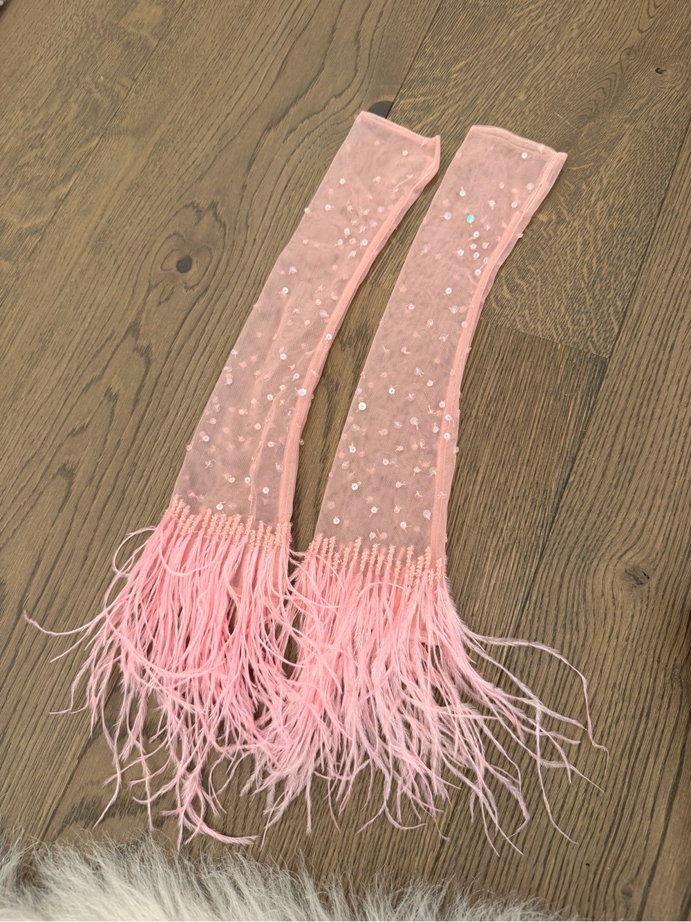 Tutu Du Monde Pink Feather Trim Mesh Arm Sleeves